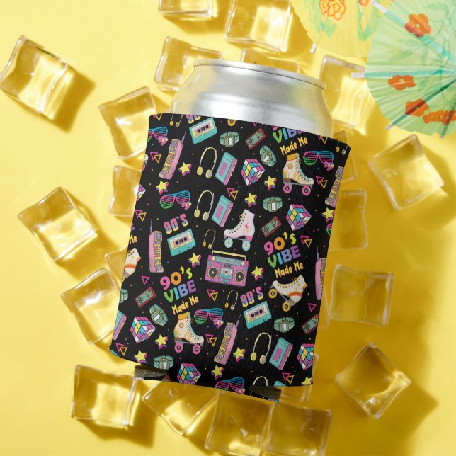 90's Hip Hop Vibes Retro Made Me Pattern Can Cooler (In Situ Summer)