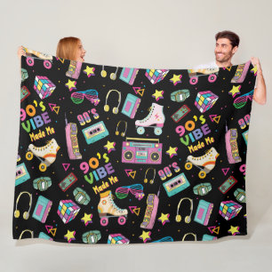 90's Hip Hop Vibes Retro Made Me Pattern Fleece Blanket