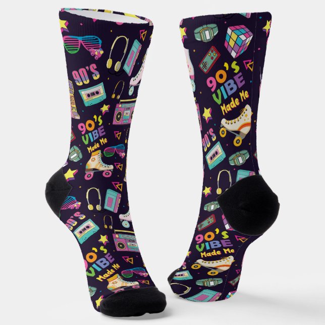 90's Hip Hop Vibes Retro Made Me Pattern Socks (Angled)