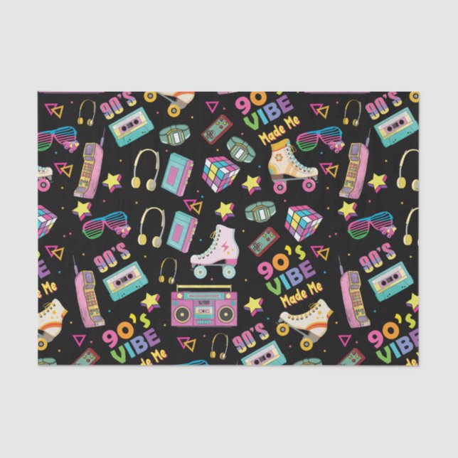 90's Hip Hop Vibes Retro Made Me Pattern Tissue Paper (Front)