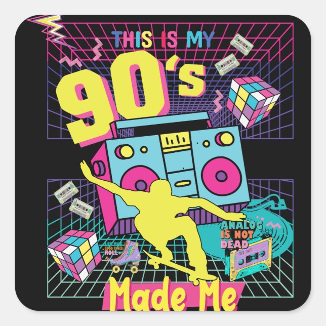 90's Hip Hop Vibes Retro Made Me Square Sticker (Front)