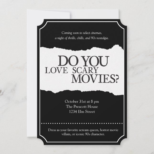 90s Horror Movie Halloween Party Invitation (Front)