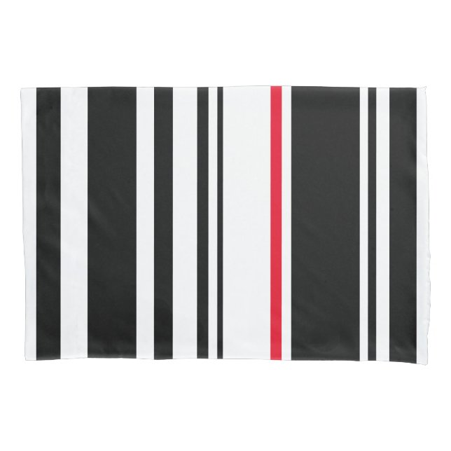 90s Inspired Black Stripe with Red Accent Modern Pillowcase (Front-Left)