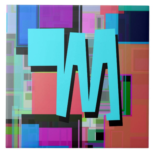 90s Inspired Colourful Geometric Monogram Ceramic Tile (Front)