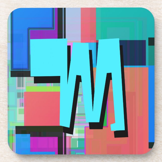 90s Inspired Colourful Geometric Monogram Coaster (Front)