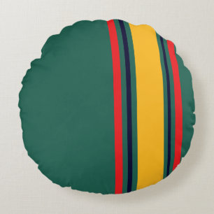 90s Inspired Green Multi Colour Bold Retro Stripes Round Cushion