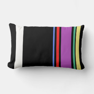 90s Inspired Multi Colour Black Bold Modern Stripe Lumbar Cushion