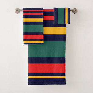 90s Inspired Multi Colour Bold Retro Stripes Bath Towel Set