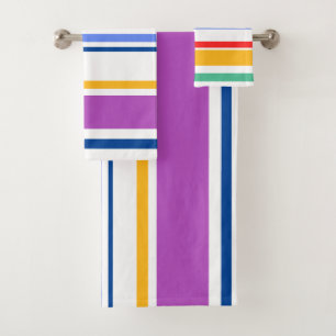90s Inspired Multi Colour Bright Modern Stripes Bath Towel Set