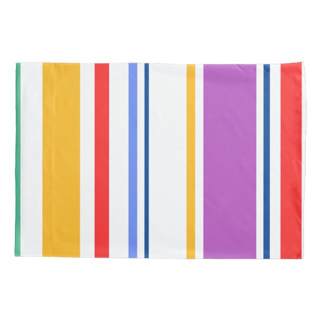 90s Inspired Multi Colour Bright Modern Stripes Pillowcase (Back)