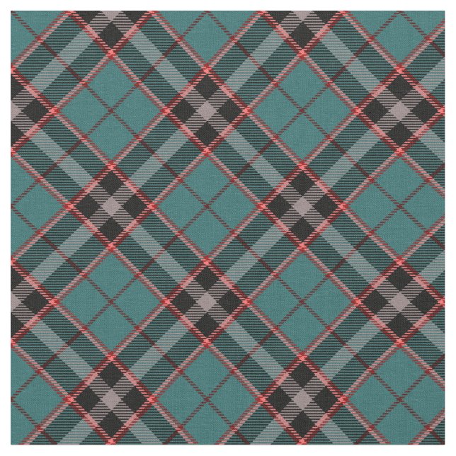 90s Inspired Slanted Plaid Teal Red Grunge Pattern Fabric (Close Up)