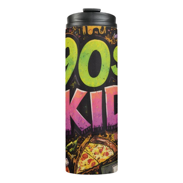 90s Kids Retro Pizza Smiley Face Flower Design Thermal Tumbler (Front)