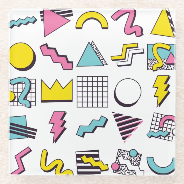 90's Memphis: Pop Design Elements. Glass Coaster (Front)