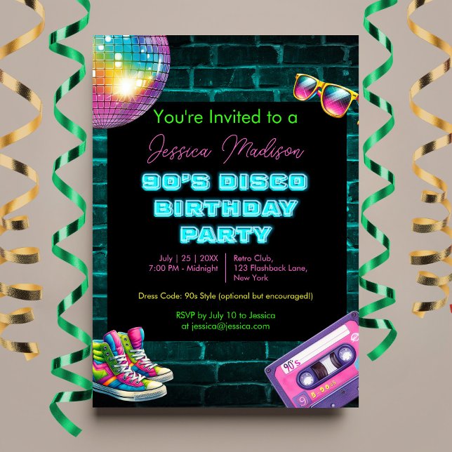  90s Neon Disco Birthday  Invitation (Creator Uploaded)
