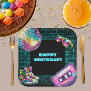 90s Neon Disco Birthday Paper Plate