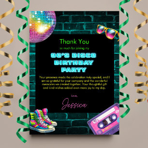  90s Neon Disco Birthday  Thank You Card