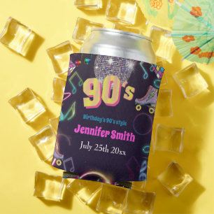 90's Neon Disco Vibes Retro Stytle Can Cooler