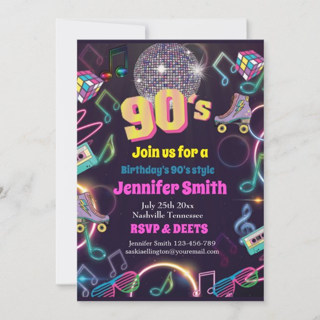 90's Neon Disco Vibes Retro Stytle Invitation (Front)