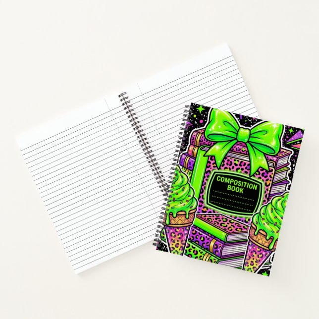 90s Neon Pink Leopard Print Composition Notebook (Inside)
