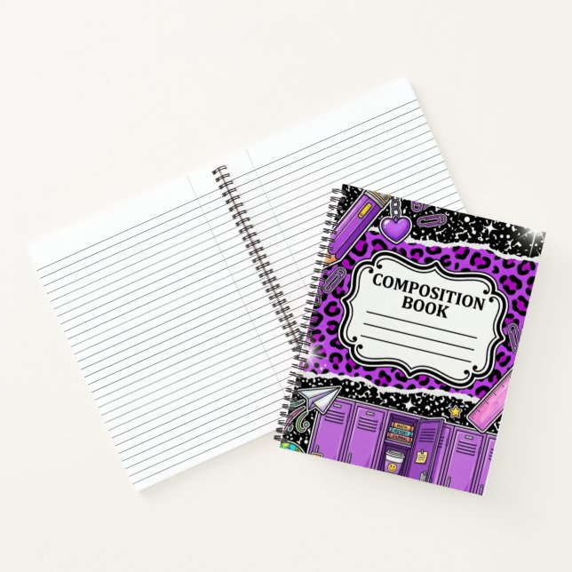 90s Neon Purple Leopard School Locker Notebook (Inside)