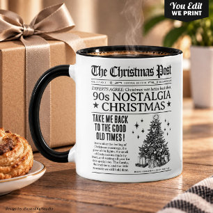 90s Nostalgia Christmas Mug, Vintage Newspaper Mug