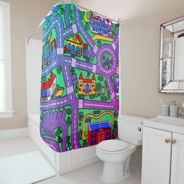 90s nostalgia, nostalgic track carpet Car Road Shower Curtain (In Situ)