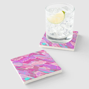 90s Nostalgia Pop Art in Magenta Stone Coaster
