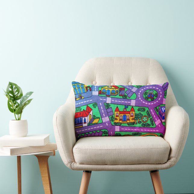 90s nostalgia, Track carpet Car Road nostalgia Lumbar Cushion (Chair)