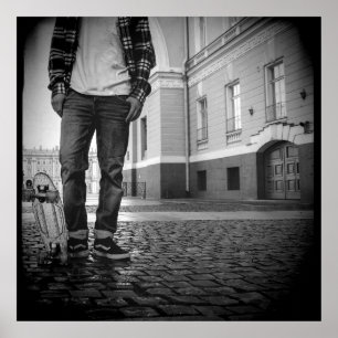 90's Old School Black & White Skateboard Poster