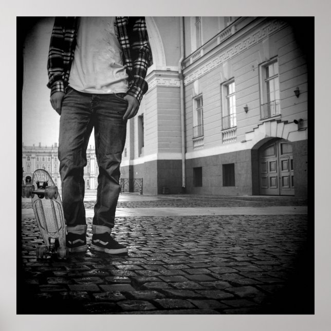 90's Old School Black & White Skateboard Poster (Front)