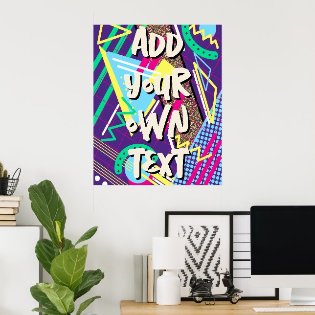 90s pattern, Nineties Retro Geometric Green Violet Poster (Home Office)