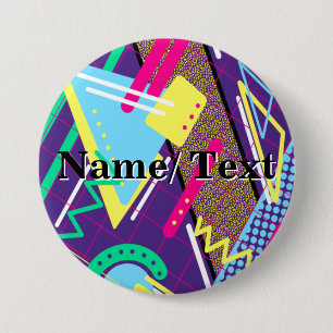 90's Pattern, Vintage Retro Purple Pattern 7.5 Cm Round Badge