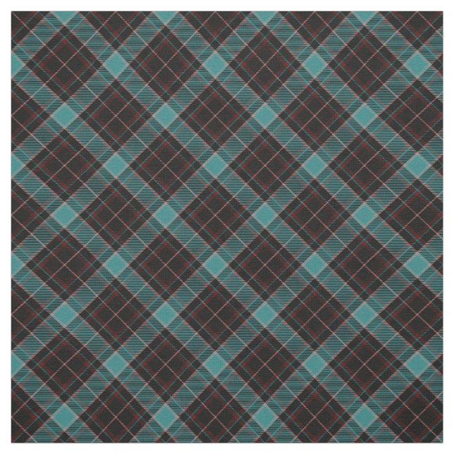 90s Plaid Pattern Abstract Black Teal Dark Grunge Fabric (Swatch)