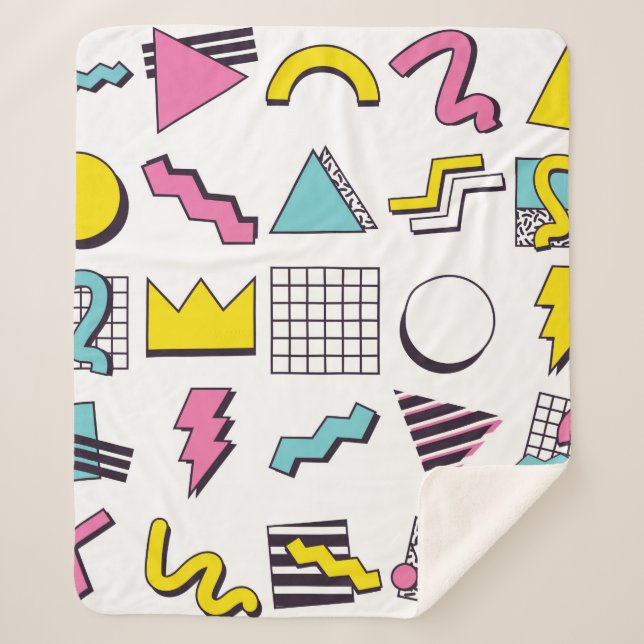 90's Pop Memphis Design Elements  Sherpa Blanket (Front)