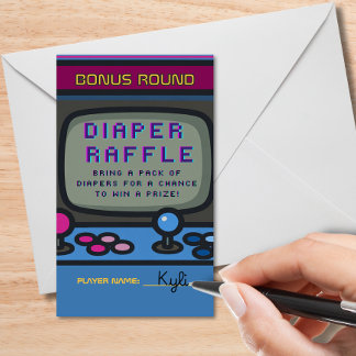 90s Retro Arcade Gender Reveal Diaper Raffle Enclosure Card