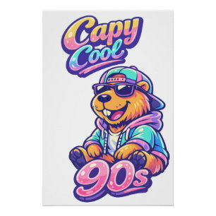 90s Retro Capybara Poster Capy Cool Vibrant Wall