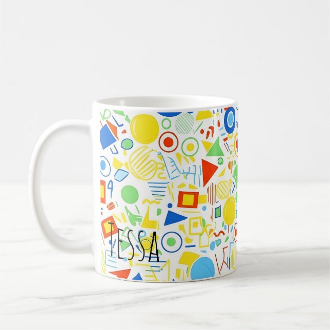 90s Retro Colourful Memphis Style Geometric Patter Coffee Mug (Left)