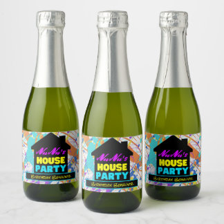 90's Retro Hip Hop Theme House Party Colourful Sparkling Wine Label