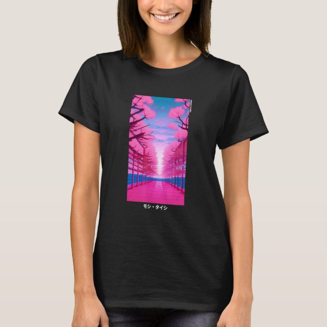 90's Retro Japanese Vaporwave Cherry Blossom Aesth T-Shirt (Front)