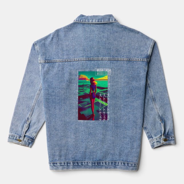 90's Retro Synthwave Japanese Vaporwave Otaku Aest Denim Jacket (Back)