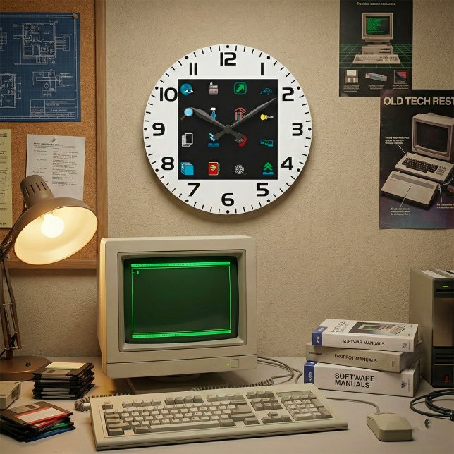 90s Retro Tech and Web Icon Pattern Large Clock (Creator Uploaded)