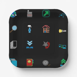 90s Retro Tech and Web Icon Pattern Paper Plate