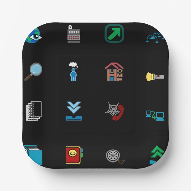 90s Retro Tech and Web Icon Pattern Paper Plate (Front)