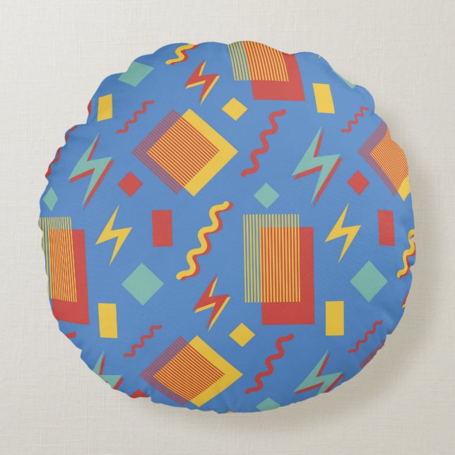 90s seamless pattern. Memphis background. Geometri Round Cushion (Front)