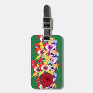90s simple skateboard eyes personalise custom luggage tag