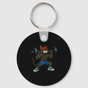 90s Style Cartoon Cat Lifting Weights Tank Top  Key Ring