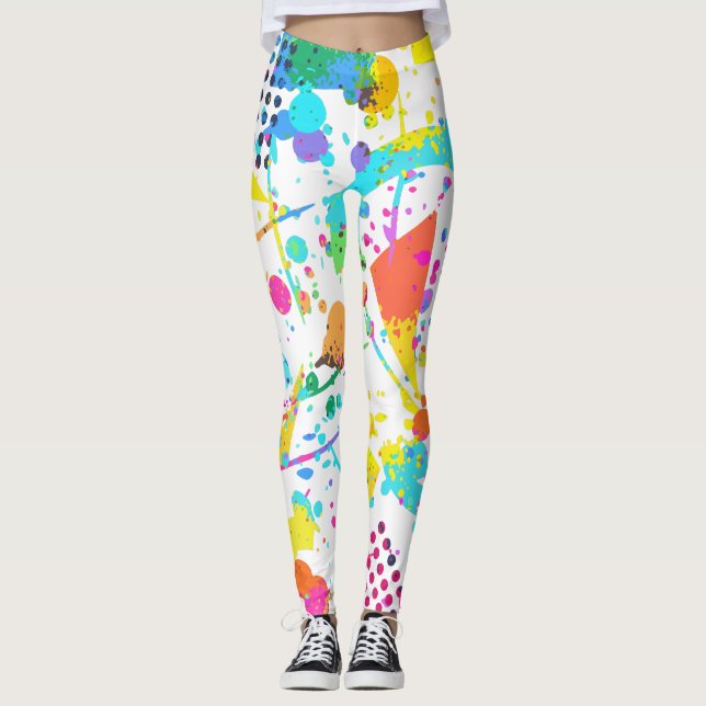 90s Style Colorful Geometric Retro Style Grunge Leggings (Front)