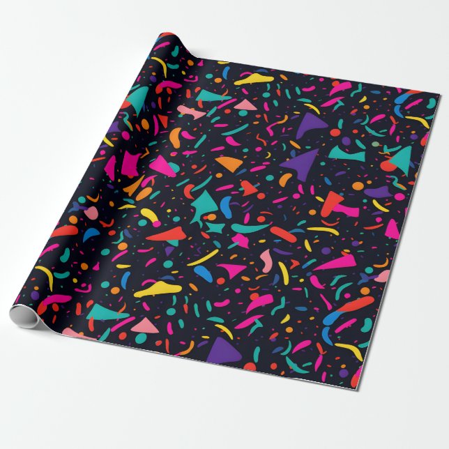 90's Style Confetti Wrapping Paper Gift Wrap (Unrolled)