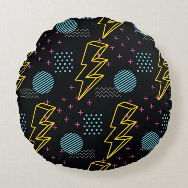 90's style seamless pattern round cushion (Front)