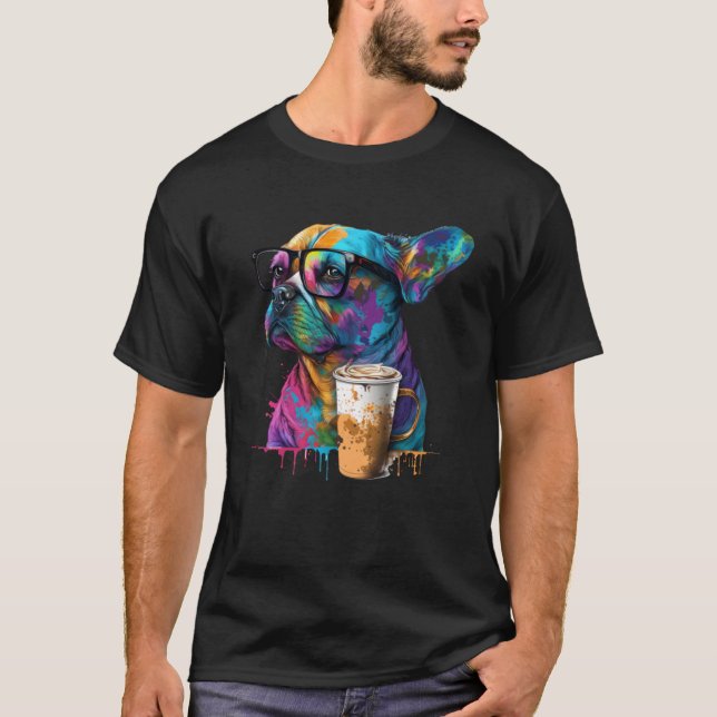 90s sunglasses and coffee splashes french bulldog T-Shirt (Front)